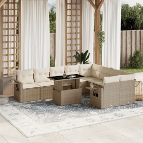 Gartensofa-Set mit 10-teiligen beigen Kissen aus synthetischem Rattan. von , Gartensets - Ref: Foro24-3268128, Preis: 808,99 ...