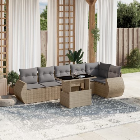 Gartensofagarnitur 7-teilig mit Kissen aus synthetischem Rattan in Beige. von , Gartensets - Ref: Foro24-3268549, Preis: 568,...