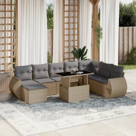 Gartensofa-Set, 9-teilig, mit Kissen, aus synthetischem Rattan in Beige. von , Gartensets - Ref: Foro24-3268729, Preis: 663,7...