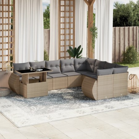 Garden sofa set with beige cushions, 10 pieces, synthetic rattan by , Garden sets - Ref: Foro24-3268769, Price: 720,98 €, Dis...