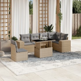 Set of 7-piece garden sofas and beige synthetic rattan cushions by , Garden sets - Ref: Foro24-3269199, Price: 550,99 €, Disc...