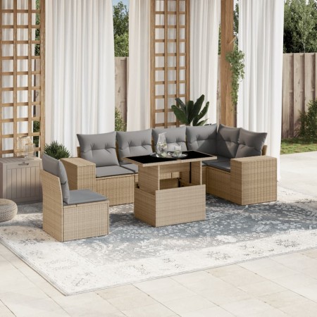 Gartensofagarnitur 7-teilig mit Kissen aus synthetischem Rattan in Beige. von , Gartensets - Ref: Foro24-3269199, Preis: 567,...