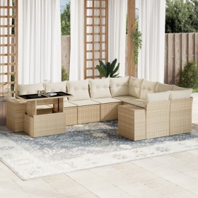 Gartensofa-Set mit 10-teiligen beigen Kissen aus synthetischem Rattan. von , Gartensets - Ref: Foro24-3269398, Preis: 831,35 ...