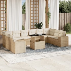 Gartensofa-Set 11-teilig mit beigen Polstern aus synthetischem Rattan von , Gartensets - Ref: Foro24-3269408, Preis: 913,38 €...