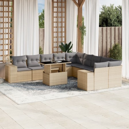 Gartensofa-Set 11-teilig mit beigen Polstern aus synthetischem Rattan von , Gartensets - Ref: Foro24-3269429, Preis: 808,58 €...