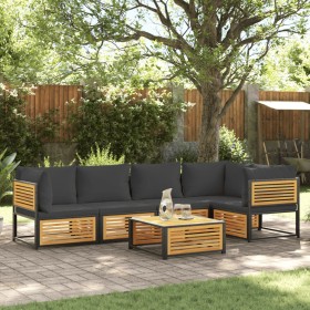 Garden sofa set with 6 pieces, solid acacia wood, and cushions. by , Garden sets - Ref: Foro24-3214885, Price: 764,56 €, Disc...