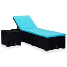 Blue synthetic rattan sun lounger with cushion and table by vidaXL, Loungers - Ref: Foro24-310227, Price: 183,99 €, Discount: %