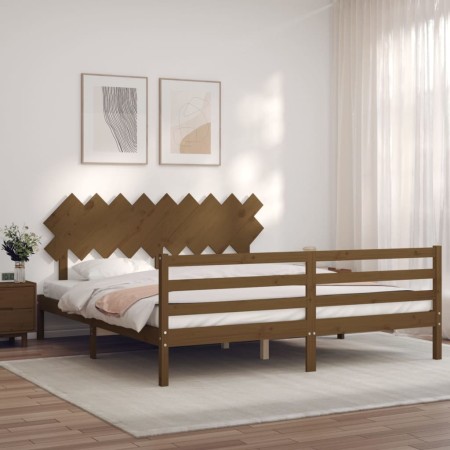 Estructura de cama con cabecero madera maciza marrón miel de vidaXL, Camas y somieres - Ref: Foro24-3195304, Precio: 176,99 €...