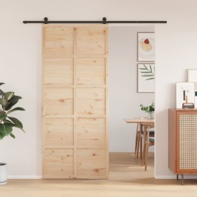 Puerta de granero madera maciza de pino 90x208 cm de , Puertas - Ref: Foro24-850641, Precio: 103,99 €, Descuento: %