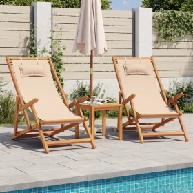 Folding beach chairs, 2 units, fabric and solid beige wood by , Garden chairs - Ref: Foro24-3214487, Price: 120,99 €, Discoun...