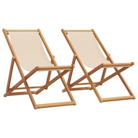 Folding beach chairs, 2 units, fabric and solid beige wood by , Garden chairs - Ref: Foro24-3214498, Price: 97,99 €, Discount: %