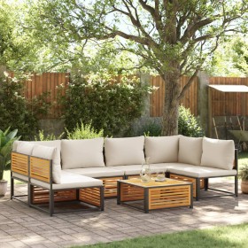 Garden sofa set with 7 pieces, solid acacia wood, and cushions. by , Garden sets - Ref: Foro24-3214928, Price: 849,20 €, Disc...