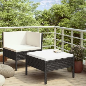 Set muebles de jardín 2 piezas y cojines ratán sintético negro de vidaXL, Conjuntos de jardín - Ref: Foro24-310206, Precio: 1...