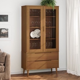 Massives Kiefernholz-Vitrinenschrank MOLDE in Braun 90x35x175 cm. von , Bücherregale und Regale - Ref: Foro24-4013413, Preis:...