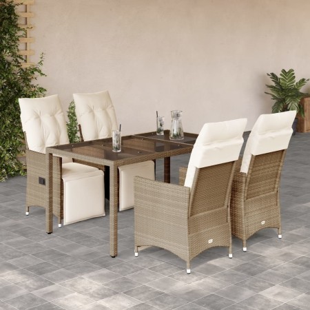 Gartentisch und Stühle 5-teilig mit Kissen aus synthetischem Rattan in Beige. von , Gartensets - Ref: Foro24-3276939, Preis: ...