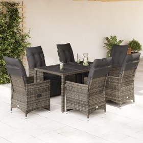 Garden table and 7-piece chairs set with gray synthetic rattan cushions. by , Garden sets - Ref: Foro24-3276896, Price: 858,9...