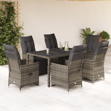 Garden table and 7-piece chairs set with gray synthetic rattan cushions. by , Garden sets - Ref: Foro24-3276896, Price: 914,3...