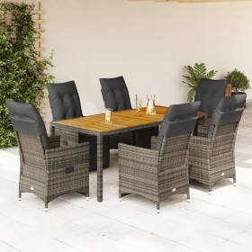 Garden table and 7-piece chairs set with gray synthetic rattan cushions. by , Garden sets - Ref: Foro24-3276889, Price: 851,9...