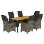 Garden table and 7-piece chairs set with gray synthetic rattan cushions. by , Garden sets - Ref: Foro24-3276889, Price: 934,4...