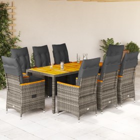 Gartentisch und Stühle 9-teilig mit grauen Polstern aus synthetischem Rattan von , Gartensets - Ref: Foro24-3276972, Preis: 1...