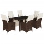 Set de mesa y sillas jardín 7 pzas con cojines ratán PE marrón de , Conjuntos de jardín - Ref: Foro24-3276918, Precio: 805,99...