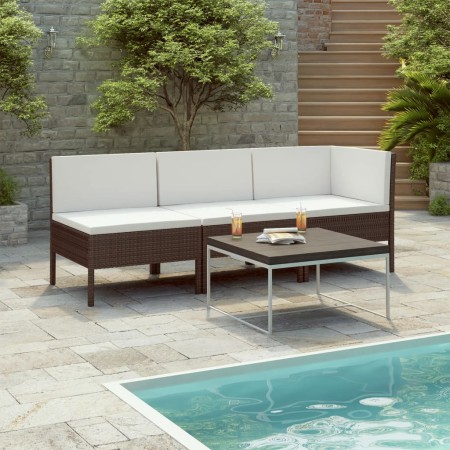 Set muebles de jardín 3 pzas y cojines ratán sintético marrón de vidaXL, Conjuntos de jardín - Ref: Foro24-310201, Precio: 25...