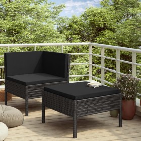 2-teiliges Gartenmöbel-Set und Kissen Kunstrattan schwarz von vidaXL, Gartensets - Ref: Foro24-310207, Preis: 88,99 €, Rabatt: %