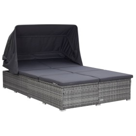 Liege für 2 Personen mit grauem synthetischem Rattankissen von vidaXL, Betten im Freien - Ref: Foro24-310236, Preis: 527,99 €...