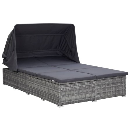 Tumbona para 2 personas con cojín ratán sintético gris de vidaXL, Camas para exteriores - Ref: Foro24-310236, Precio: 533,14 ...