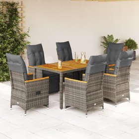 Garden table and 7-piece chairs set with gray synthetic rattan cushions. by , Garden sets - Ref: Foro24-3276970, Price: 861,1...