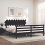 Double bed frame with black solid wood headboard by vidaXL, Beds and slatted bases - Ref: Foro24-3195305, Price: 161,99 €, Di...