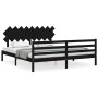 Double bed frame with black solid wood headboard by vidaXL, Beds and slatted bases - Ref: Foro24-3195305, Price: 161,99 €, Di...