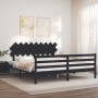 Double bed frame with black solid wood headboard by vidaXL, Beds and slatted bases - Ref: Foro24-3195305, Price: 161,99 €, Di...