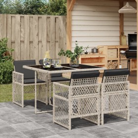 Garden dining set 5 pieces with light gray synthetic rattan cushions by , Garden sets - Ref: Foro24-3210719, Price: 329,08 €,...