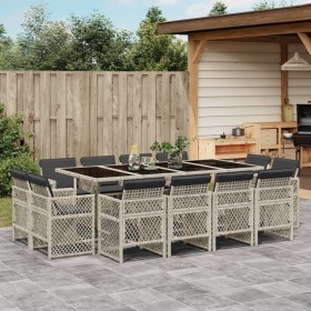 Garden dining set with 13 pieces, light gray synthetic rattan and cushions. by , Garden sets - Ref: Foro24-3210863, Price: 90...