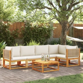 Garden sofa set with 6 pieces, solid acacia wood, and cushions. by , Garden sets - Ref: Foro24-3278921, Price: 685,99 €, Disc...