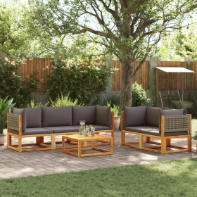 Garden sofa set with 6 pieces, solid acacia wood, and cushions. by , Garden sets - Ref: Foro24-3278902, Price: 718,49 €, Disc...