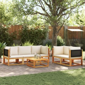 Garden sofa set with 6 pieces, solid acacia wood, and cushions. by , Garden sets - Ref: Foro24-3278879, Price: 719,99 €, Disc...