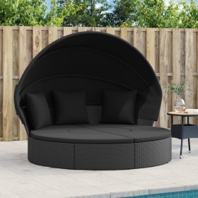 Gartenliege mit Baldachin und Kissen aus schwarzem PE-Rattan von , Betten im Freien - Ref: Foro24-362255, Preis: 495,99 €, Ra...