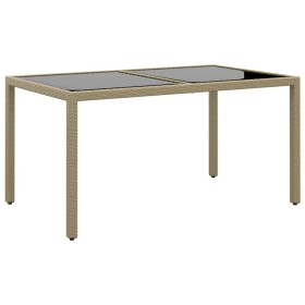 Mesa jardín vidrio templado ratán sintético beige 150x90x75 cm de vidaXL, Mesas de jardín - Ref: Foro24-310576, Precio: 139,9...