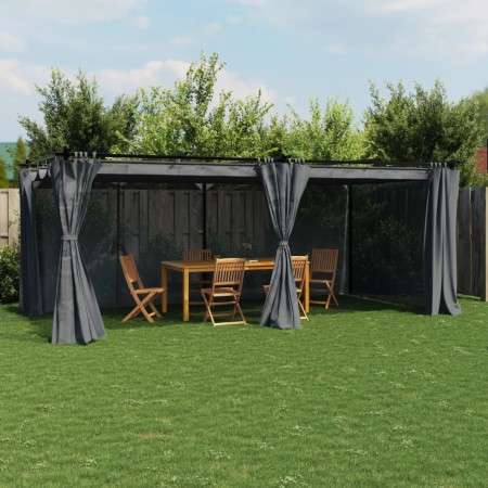 Pavillon mit Vorhängen aus anthrazitgrauem Stahl 6x3 m von , Zelte und Pavillons - Ref: Foro24-4003921, Preis: 492,45 €, Raba...