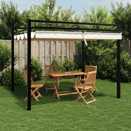 Cenador de jardín con techo retráctil aluminio crema 3x3 m de , Carpas y cenadores - Ref: Foro24-4003968, Precio: 516,86 €, D...