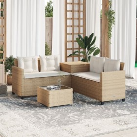 Gartensofa in L-Form mit Tisch und Kissen aus beigem PE-Rattan. von , Gartensets - Ref: Foro24-369031, Preis: 371,57 €, Rabat...