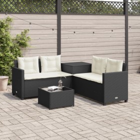 L-shaped garden sofa with table and black PE rattan cushions by , Garden sets - Ref: Foro24-369027, Price: 362,15 €, Discount: %