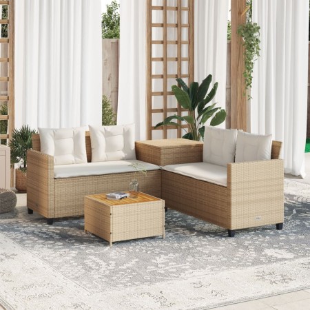 L-shaped garden sofa with table and beige PE rattan cushions by , Garden sets - Ref: Foro24-369038, Price: 375,15 €, Discount: %