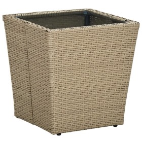 Mesa de centro de ratán PE vidrio templado beige 41,5x41,5x44cm de vidaXL, Mesas de jardín - Ref: Foro24-310557, Precio: 45,7...