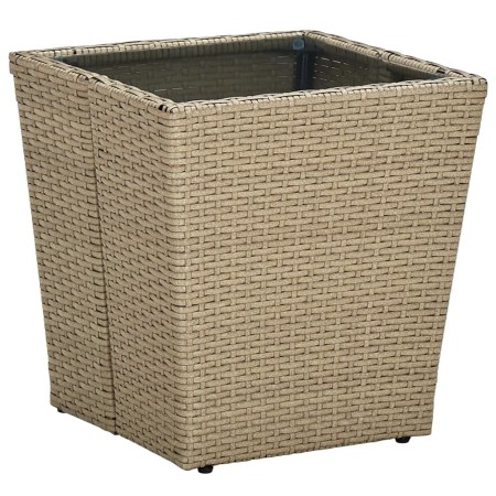 PE Rattan Couchtisch gehärtetes Glas beige 41,5x41,5x44cm von vidaXL, Gartentische - Ref: Foro24-310557, Preis: 44,71 €, Raba...