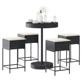 Garden table and high stools 5 pieces with black PE rattan cushions by , Garden sets - Ref: Foro24-3261444, Price: 272,69 €, ...