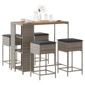 Juego de bar de jardín de 5 piezas con cojines ratán PE gris de , Conjuntos de jardín - Ref: Foro24-3261499, Precio: 320,99 €...