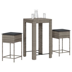 3-piece garden bar set with gray PE rattan cushions by , Garden sets - Ref: Foro24-3261450, Price: 193,53 €, Discount: %